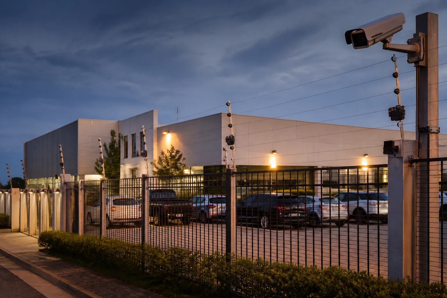 Empresa protegida por câmeras e cerca elétrica no perímetro